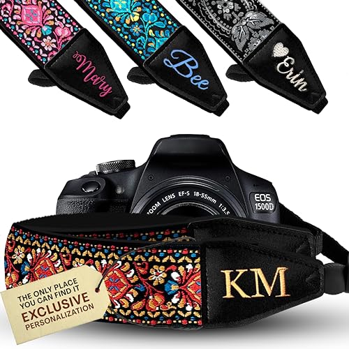Art Tribute Camera Strap For All Dslr, SLR Camera including Binocular. Red Vintage Woven Embroidered Elegant Universal Neck, Shoulder and Crossbody Strap, Great Gift for Photographers Men & Women