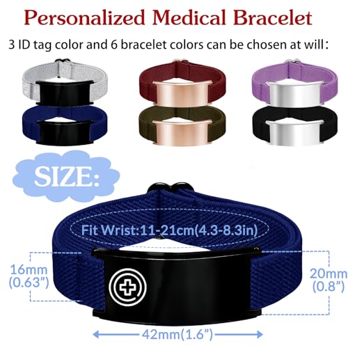 Personalized Medical Alert Bracelet for Women Men - Custom Adjustable Stainless Steel Emergency ID Bracelet with Engraving, Nylon Band for Diabetes/Allergies/Daily Wear3