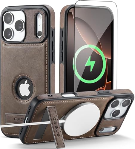 Coque iPhone 17 Pro MagSafe en cuir végétalien gris luxe