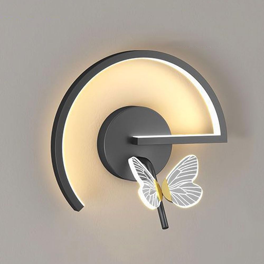 Nowoczesna lampa ścienna LED do wnętrz z zakrzywioną akrylową oprawą i solidną metalową podstawą, idealna do dekoracji sypialni, salonu i przedpokoju (złota po lewej stronie