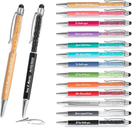 Jolis Papiers – Bolígrafo de bola personalizable con grabado de texto o logo – Cristales integrados – Stylus táctil – Regalo para empresas, eventos y publicidad – Marca francesa