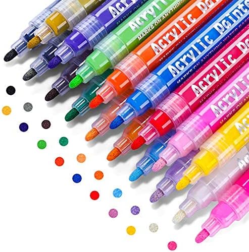Emooqi Acrylic Paint Marker Pens, 18 Colors Waterproof Paint Art Marker Pen Set for Rock Painting DIY Craft Projects Ceramic Glass Canvas Mug Metal Wood Easter Egg