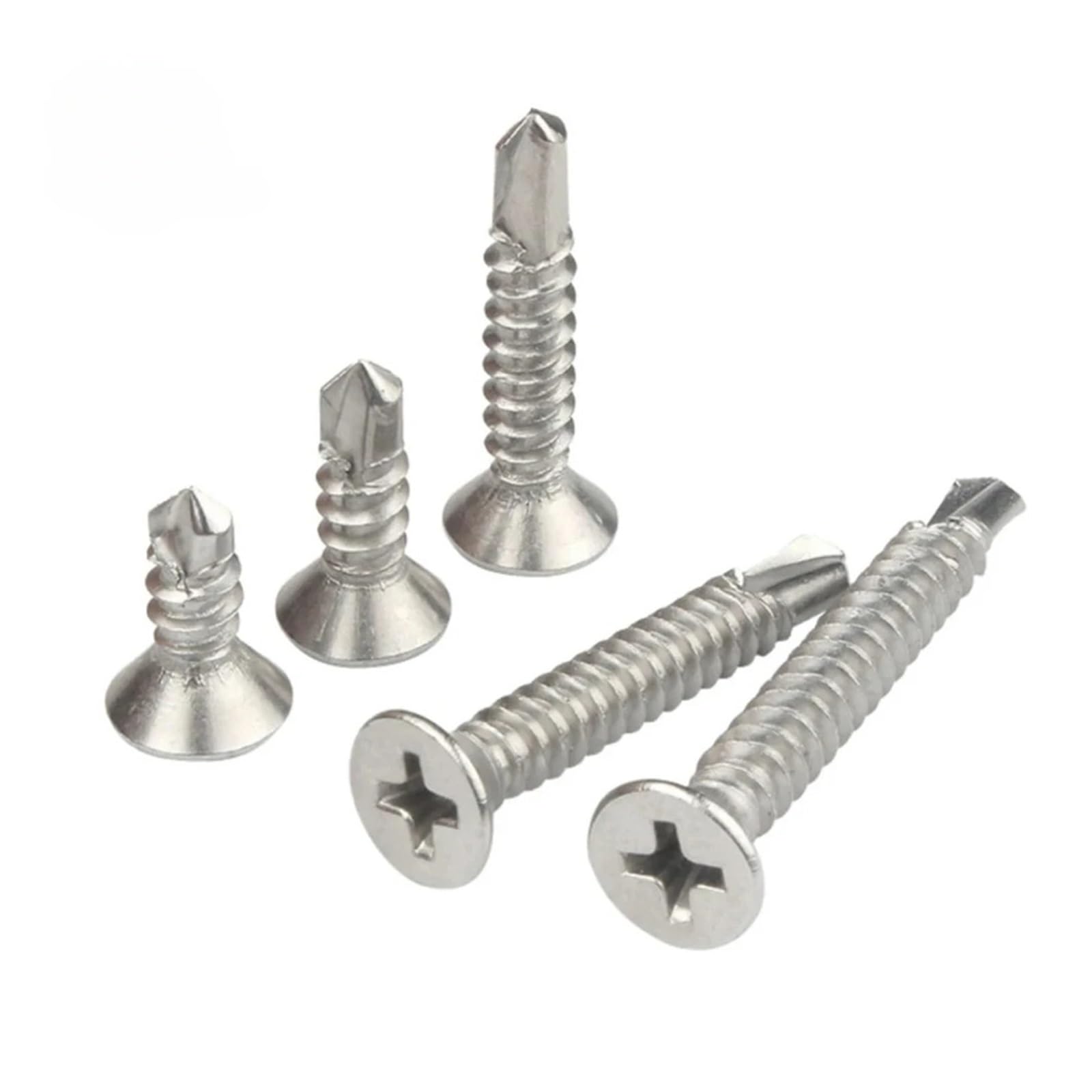 Surtido de tornillos para madera, Tornillos autoperforantes y autorroscantes for cola de milano, acero inoxidable 410, cabeza plana, M4.2-M5.5 x 13-50 mm, paquete 50 unidades(19mm,M4.8)