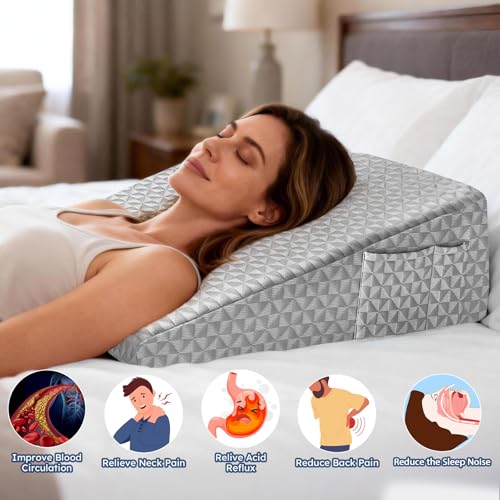 Image of Wedge Pillow for Sleeping, 7.5 inch Memory Foam Bed Wedge for Back and Leg Use | Dual-Layer Foam with a High-Density Base Provides Stable Support, Resists Flattening, and Stays Secure with a Non-Slip Bottom