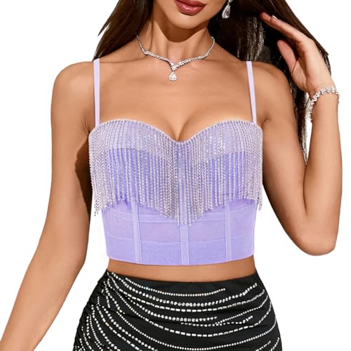 Erinaco Women's Rhinestone Diamond Tank Top Color Beaded Sling Tu...