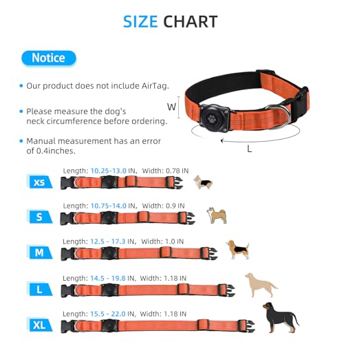 Image of Upgrade Dog Collar with AirTag Holder, IP68 Waterproof, Orange, M