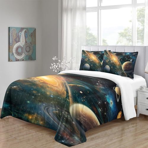 Parure univers 3D imprimée pour chambre d'ado : housse de couette single en microfibre douce