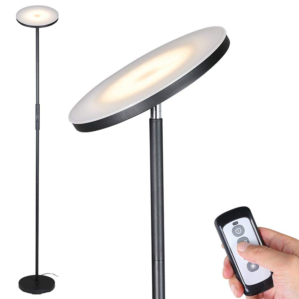 BAKAJI Lampada Piantana da terra a LED ad Alta Luminosità 30W 2500 Lumen Luce Dimmerabile Colorazione Regolabile Accensione Gestione Touch o Telecomando Design Moderno 175cm in Metallo Nero
