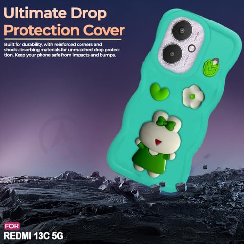 Image of AESTMO Back Case Cover for Redmi 13C 5G / Poco M6 5G | 3D Cute Fun Cartoon Characters | Anti Slip Grip Cute Wave Curly Frame Shape | Back Cover for Redmi 13C 5G / Poco M6 5G | (Mint Green)