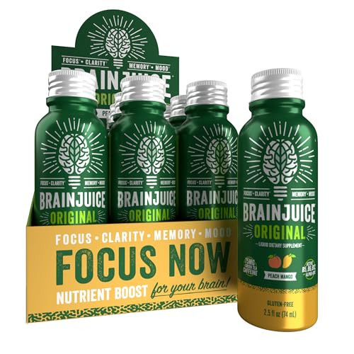 BrainJuice Brain Support Shot, Peach Mango, 12 Pack