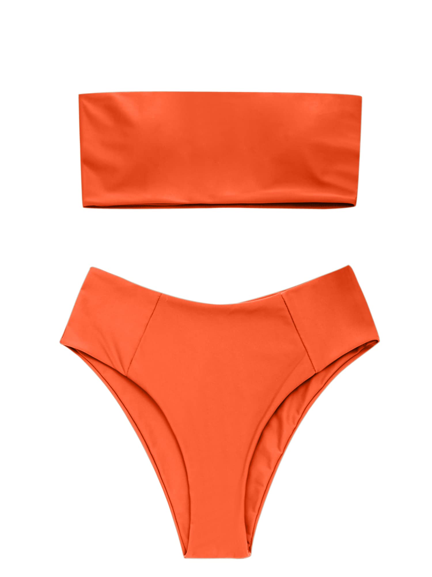 ZAFUL Women's High Cut Bandeau Bikini Set Strapless Solid Color 2 Pieces Bathing Suit Swimsuit