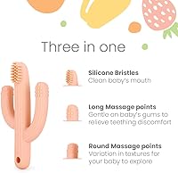 Vista 6 de Lulyboo Cepillo de dientes de entrenamiento para bebé, cepillo de dientes de dentición de silicona, alivio del dolor para dentición, 0-12 meses