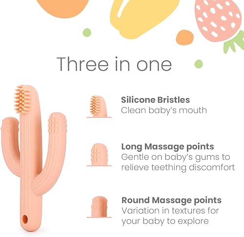 Miniatura 6 de Lulyboo Cepillo de dientes de entrenamiento para bebé, cepillo de dientes de dentición de silicona, alivio del dolor para dentición, 0-12 meses,