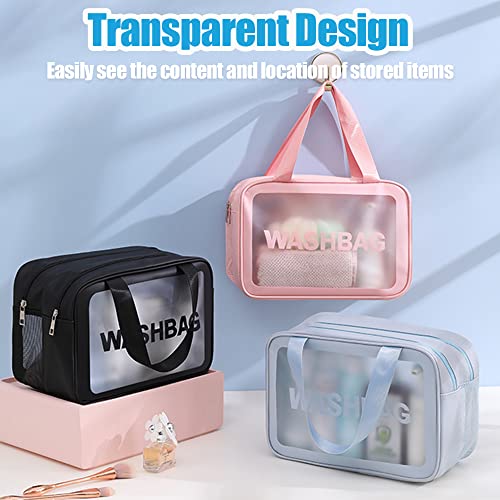 Yimike Travel Toiletry Bag,Large Clear Makeup Bags, 2 In 1 Cosmetics Bag,Transparent Skin Care Bag For Toiletries,Waterproof & Draining Make Up Bags,Pvc Thickened Wash Bag For Women Men (Pink) #TOP6