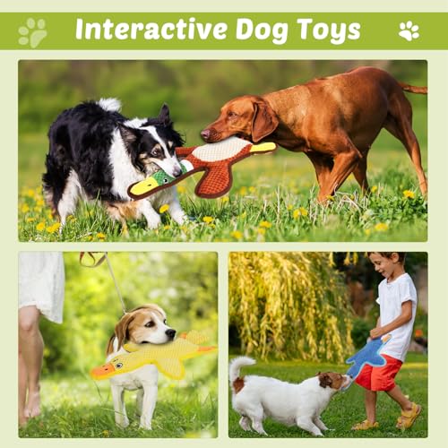 Image of Dog Toys 3-Pack Cute Duck Shapes Puppy Toys No-Stuffing Squeaky and Crinkle Interactive Dog Chew Toy for Small to Large Breeds