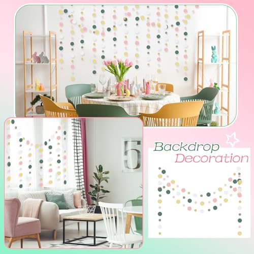 Image of Outus 5 Pieces Colorful Circle Garland Banner Hanging Paper Dot Decorations for Classroom, Birthday Party, Baby Shower, Wedding Backdrop & Photo Booth Graduation Decor (Sage Green,Pink,Gold)
