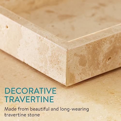 Navaris Travertine Decorative Tray - Durable Bathroom Organiser - Trays for Perfume, Jewellery, Vanity & Coffee Table Decor - 30 x 20cm Rectangle Tray, Beige by Navaris - Image 3