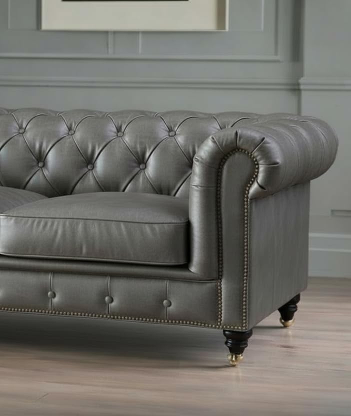 Image of A to Z Furniture Classic 3+2=5 Seater Sofa Set Luxury Chesterfield Leatherette Sofa in for Home Living Room & Office (3+2+1=6 Seater Sofa Grey)