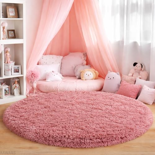 Image of Premium Polyester Shaggy Round Rug - Ultra Soft Fluffy Circle Carpet for Bedroom, Living Room, Kids Room, Anti-Skid Plush Floor Rug - (Pink, 5 feet|150cm)