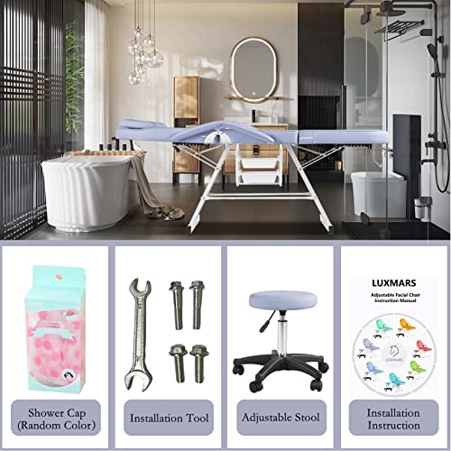 Luxmars Facial Table Massage Bed Spa & Salon Facial Tattoo Chair With Double Storage Drawer And Spa Stool Professional Massage Facial Lash Bed Beauty Treatment Equipment-Purple #TOP3