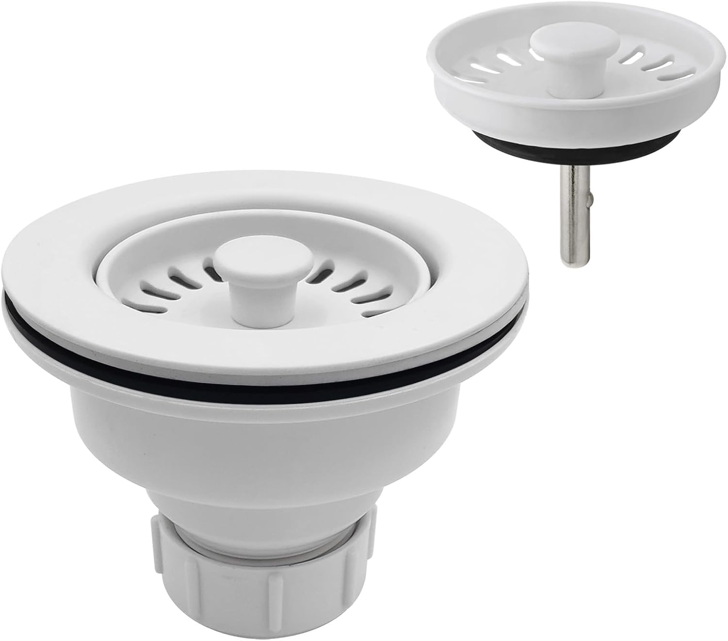 EADOT 3-1/2 Inch Polymer Black Sink Drain Assembly with Basket Strainer and Stopper for Quartz, Granite or Fireclay Kitchen Sinks