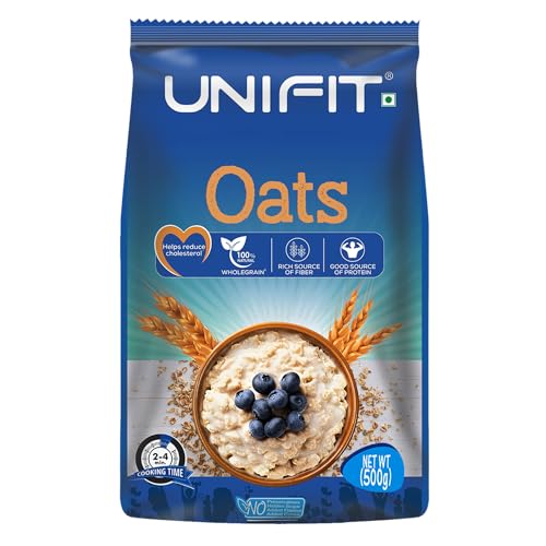 Image of UNIFIT Oats 100% Natural Wholegrain | High Protein & Fibre | Diet Food | Oats for Weight Management & Reducing Cholesterol Rolled Oats 500g