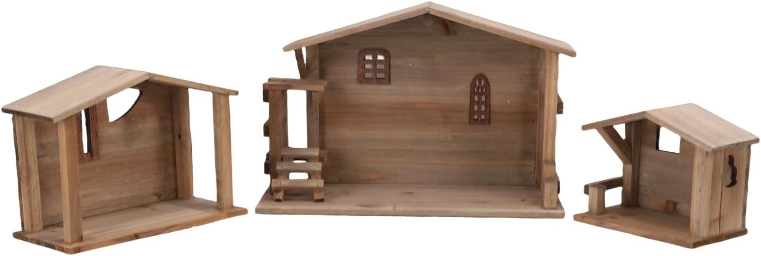 Christmas Wooden Stable Decor, Solid Wood House Ornament, Rustic Tabletop Decor for Kitchen Table, Fireplace and Indoor Home Display
