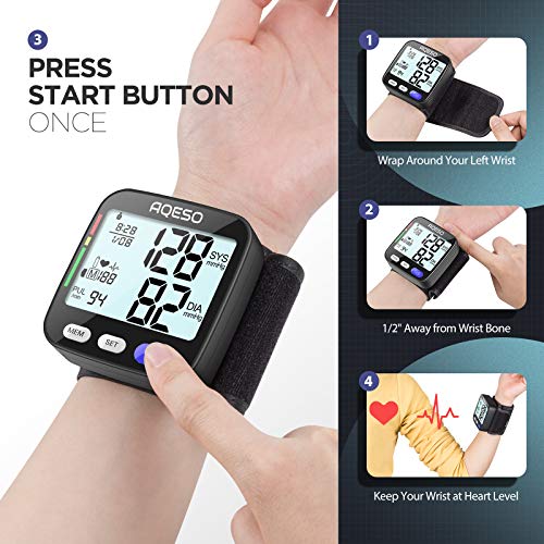 Blood Pressure Monitor Wrist Cuff - Accurate Automatic Digital BP Cuff Machine for Home Use, 5.3" - 8.5" Wrist, Large LCD w/Backlit, Easy to Carry, 2x199 Memory, Irregular Heartbeat Pulse Detector