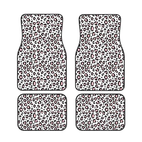 Alfombrillas de neopreno para coche, juego de 4 accesorios antideslizantes leopardo rosa