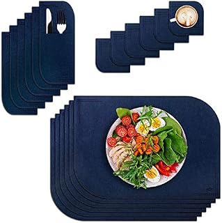 VILSTO Felt Placemat Coaster Cutlery Bag Set of 18 pieces, Dark Blue - Heat Resistant, for Kitchen, Home Dinner Party, Outdoor Barbecue