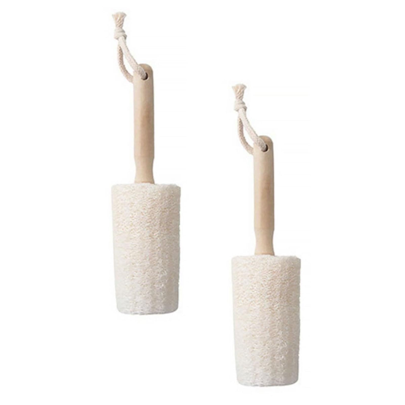 2 Stück Luffa-Rückenwäscher for die Dusche mit langem Holzgriff, Wandmontage, Bad-Körperbürste, Peeling for tiefe Hautreinigung