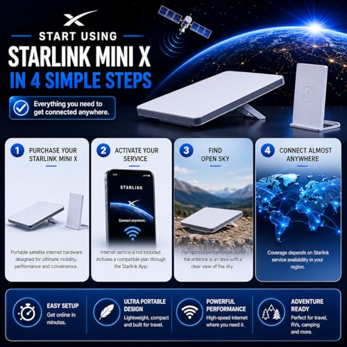Image of Starlink Mini X Bundle: Satellite Dish + Wireless Router | Portable High-Speed Internet System for RV, Camping & Remote Areas