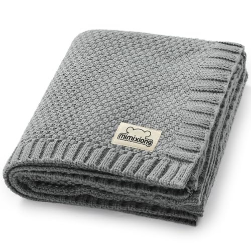 Image of mimixiong Baby Blanket Knit Toddler Blankets for Boys and Girls Grey 40x30 Inch