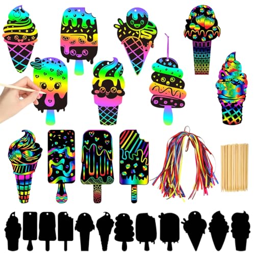 BEPSYOM 24 Unidades Papel de Rascar Multicolor, Dibujos para Rayar, Manualidades Bricolaje, Arte Rayado, Decoración Colgante, Regalo Creativo, Scratch Art para Niños, Libro Rascar, Craft