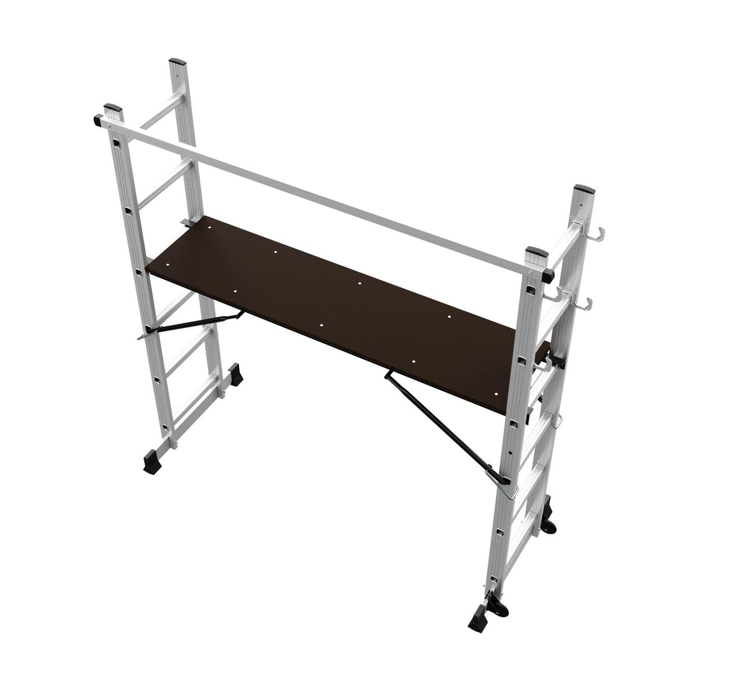 TREPPE 3 en 1 Andamio de Aluminio Multipropósito, Plataforma de Trabajo y Escalera Combinación con 6 Peldaños, Ruedas, 4 trabas, Carga máxima 150kg