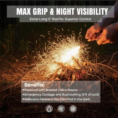 Tactiko 6-in-1 All-Weather Survival Fire Starter Kit - Complete Emergency Set with Ferro Rod, Striker, Fire Wax, 4 Waxed Wood Starters, Waterproof Matches, Collapsible Blower & Zippered Case - Image 6
