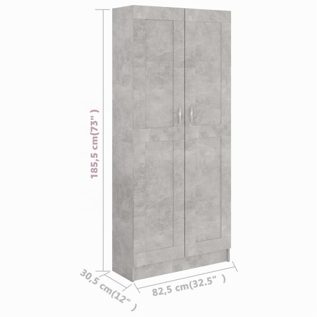 vidaXL Armario de Libros Estante Estantería Soporte Almacenamiento Muebles Decoración Oficina Estudio Contrachapada Gris Hormigón 82,5x30,5x185,5 cm