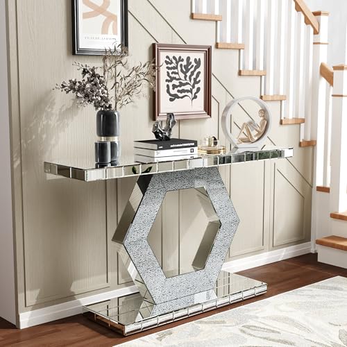 55'' Mirrored Console Table Long Mirrored Sofa Table for Living