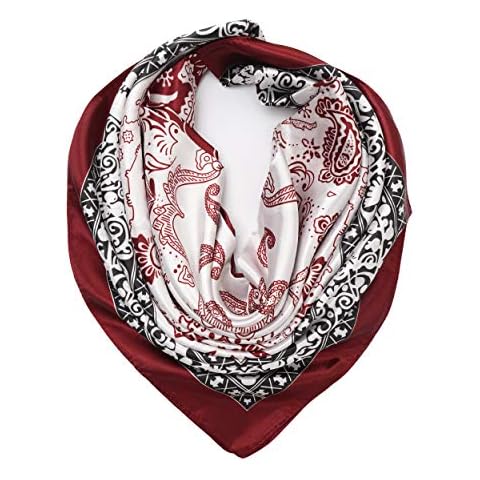 YOUR SMILE Silk Like Scarf Women's Fashion Pattern Large Square Satin Headscarf (Burgundy Bandanna) Cover