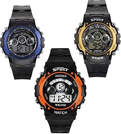 PRIMESHOP Combo of 3 Digital Black Dial Kids Watch