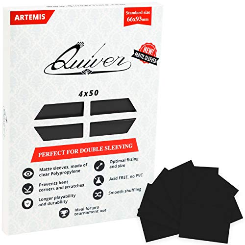 Quiver Time 200 Artemis Standard Size Black Card Sleeves fits Magic: the Gathering Cards - Single Matte TCG Card Protectors Deck Sleeves for Cards for Double Sleeving (66x93mm)