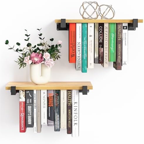 NANATI 2 Set of Floating Bookshelf, Pine Wood Invisible Bookshelf...