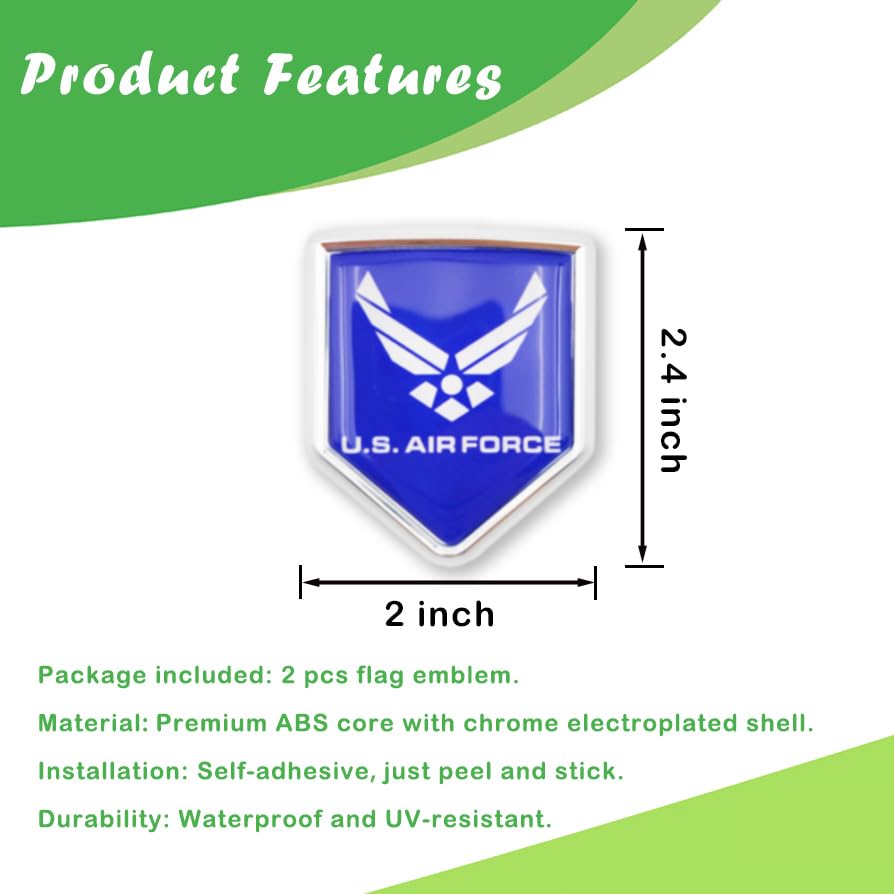 Image of Newperlite US Air Force Wings Flag Decal Sticker Car Emblem Military Army Flag Car Decoration Accessories Chrome Shield for Truck Vehicles Cars, 2 Pack