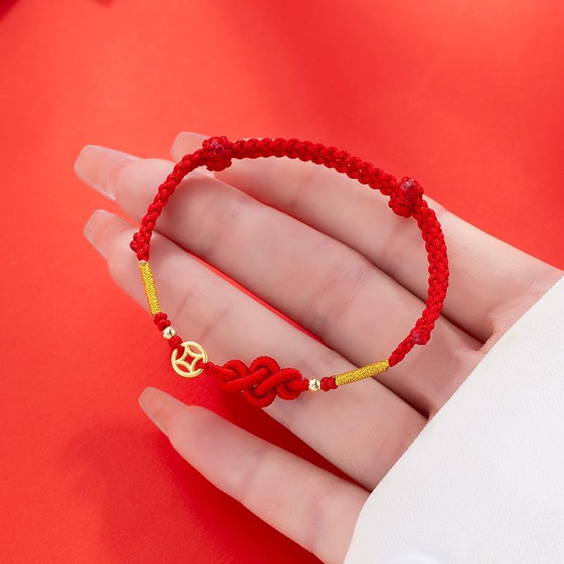 Gixaxak Lucky Coin Red Rope Bracelet Chinese Knot Woven Hand Rope Women Lucky Bracelet Wrap Bracelet for Women Men Protection Amulet Friendship Jewelry