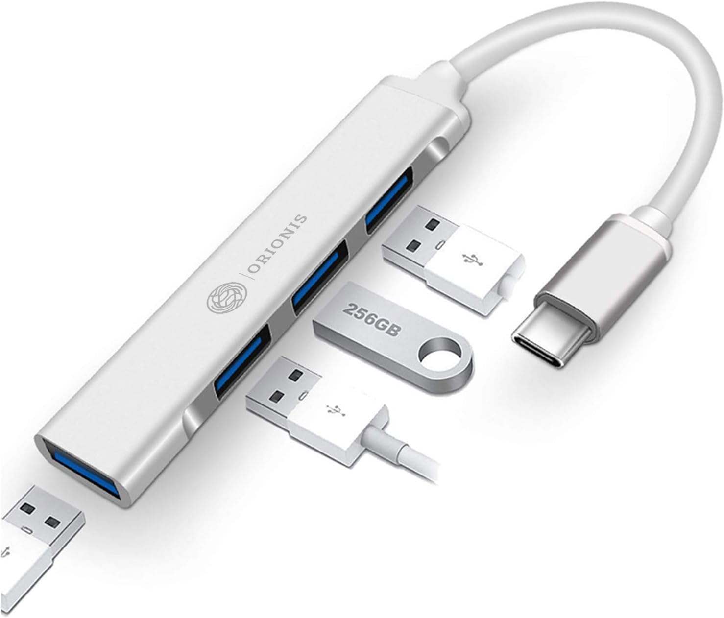 Orionis Type-C to USB Hub 4-Port | USB 3.0 High-Speed Data Transfer 5Gbps | 1× USB 3.0 + 3× USB 2.0 | Aluminum + ABS Body | Plug & Play Type-C OTG Hub for Laptop, Tablet & PC (15cm Cable, Silver)-picture-11
