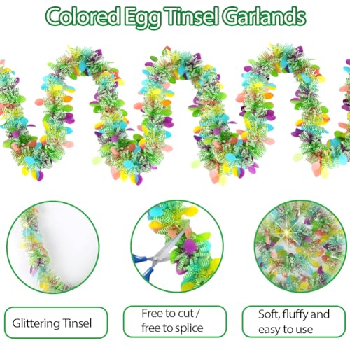 Image of 33 Feet Easter Tinsel Garland, Colorful Egg Tinsel Garland Shiny Hanging Metallic Glitter Spring Garland for Easter Party Door Tree Garlands Decorations(1Pcs)