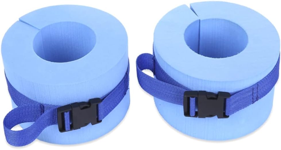 Inflatable Armbands, Aquatic Armbands Set of 2 Foam Swimming Aqua Aerobics Equipment Fitness Exercise Set Ankles Arm Belts with Quick Release Buckle for Swim Training Blue