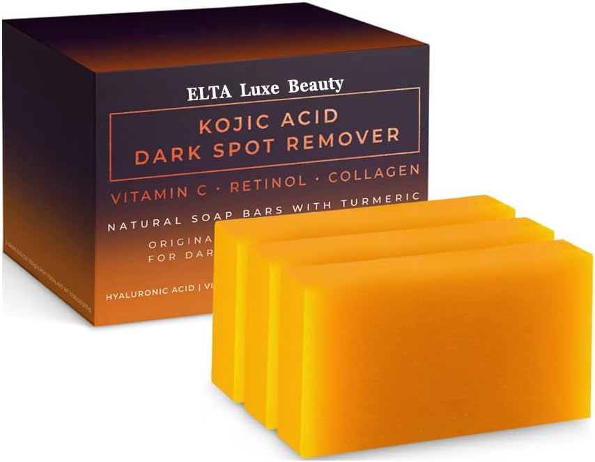 3 Pack Kojic Acid Soap, Dark Spot Remover Bars with Vitamin C, Retinol, Collagen, Turmeric - Original Japanese Complex Infused with Hyaluronic Acid, Vitamin E, Shea Butter, Castile Olive Oil (3 Pack)