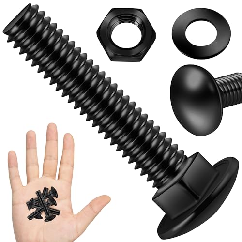 Image of (20 Sets) 1 /4-20 x 1-1 /2 Carriage Bolts with Nuts and Washers, 304 Stainless Steel Round Head Square Neck 1 /4 Carriage Bolts Screws, Full Thread Black Oxided for Outdoor
