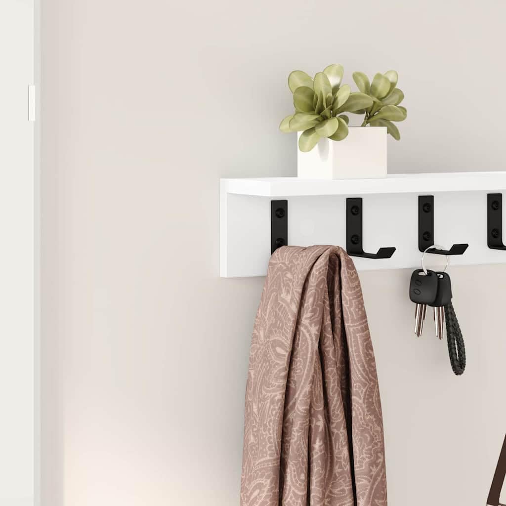 Porte-manteau mural 80 cm avec crochets et étagères